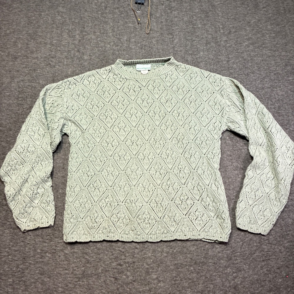 Vintage Willow Ridge Sweater‎ Women Medium Green Pointelle Knit Crewneck USA